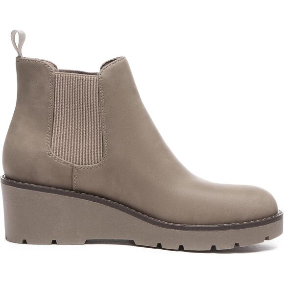 Athlefit Women Khaki Chelsea Wedge Platform Slip on Lug Sole Elastic Ankle Boot - Picture 2 of 7